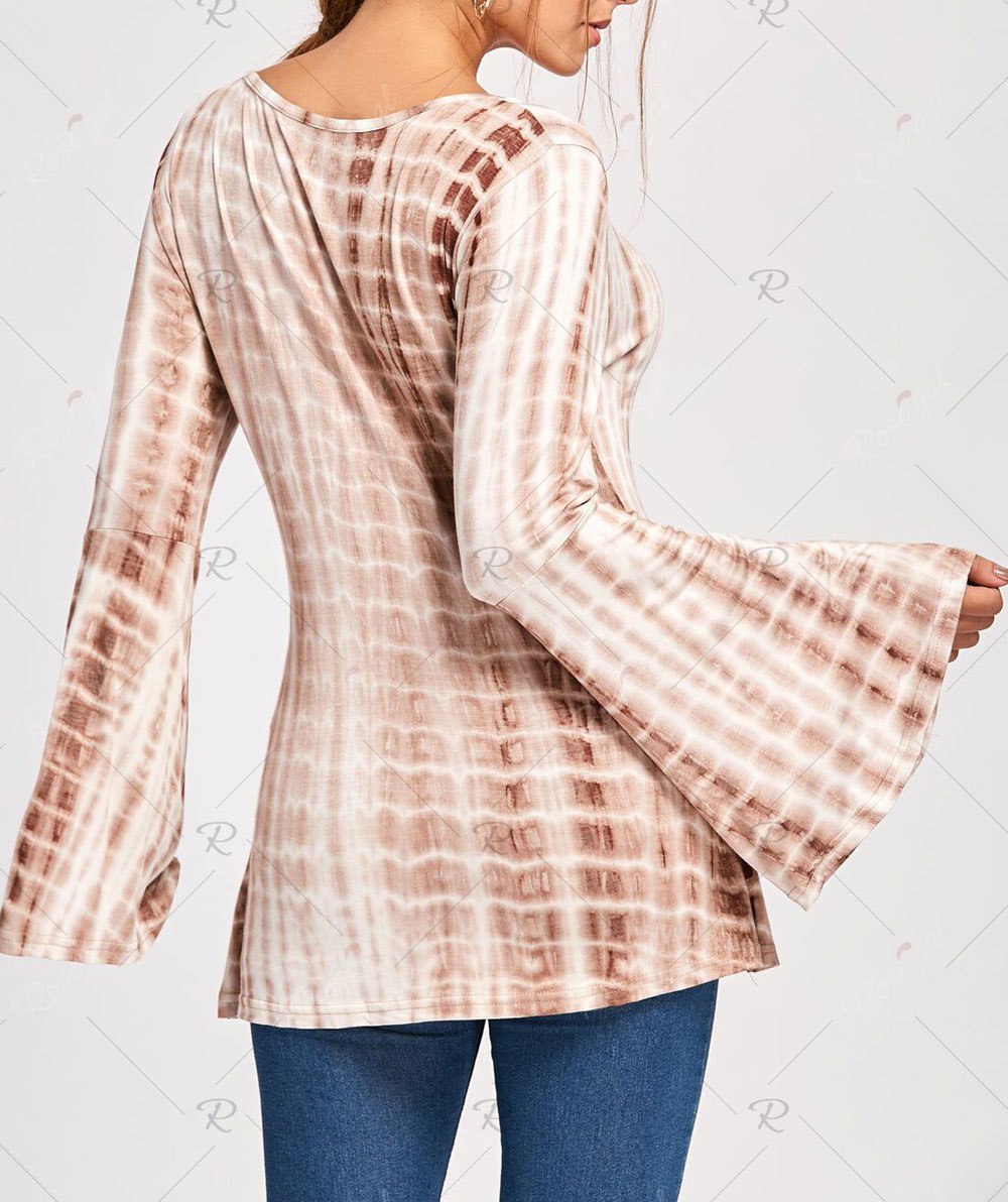 Women Cross Straps Long Bell Sleeve Casual Top