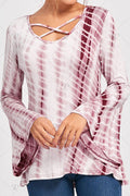 Women Cross Straps Long Bell Sleeve Casual Top