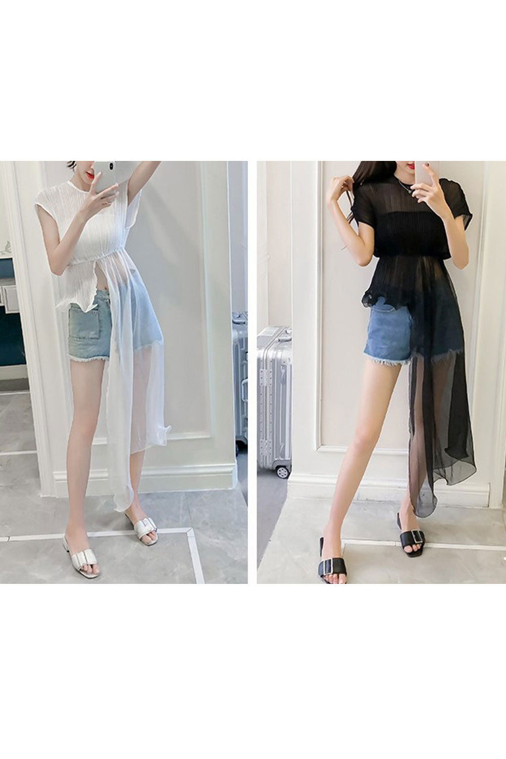 Women High Neck Irregular Hem Thin Summer Top