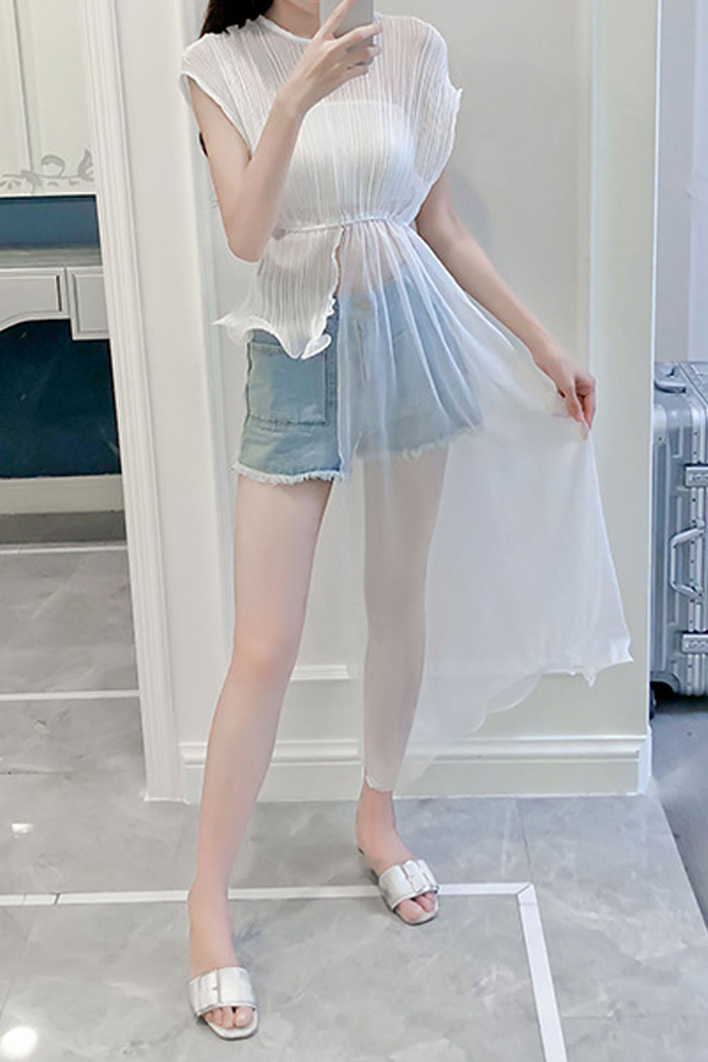 Women High Neck Irregular Hem Thin Summer Top