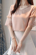 Women Stylish V-Neck Short Sleeve Solid Color Top