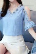Women Short Sleeve V-Neck Off Shoulder Top