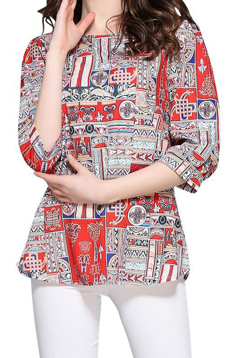 Women Round Neck Cross Border Printed Top