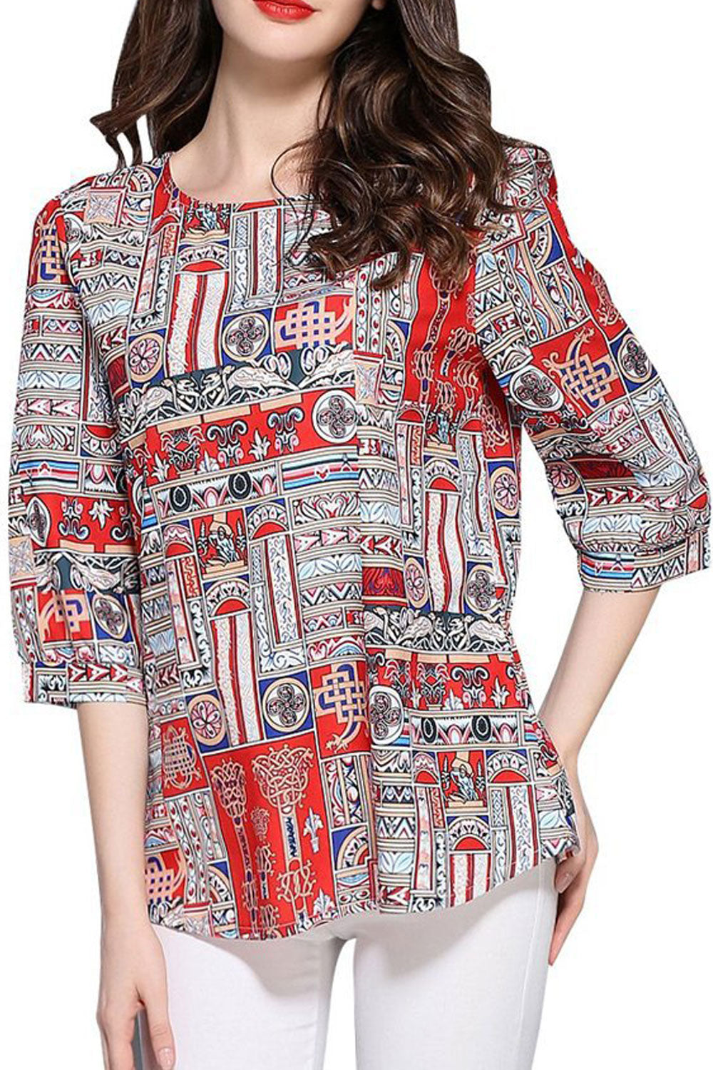 Women Round Neck Cross Border Printed Top