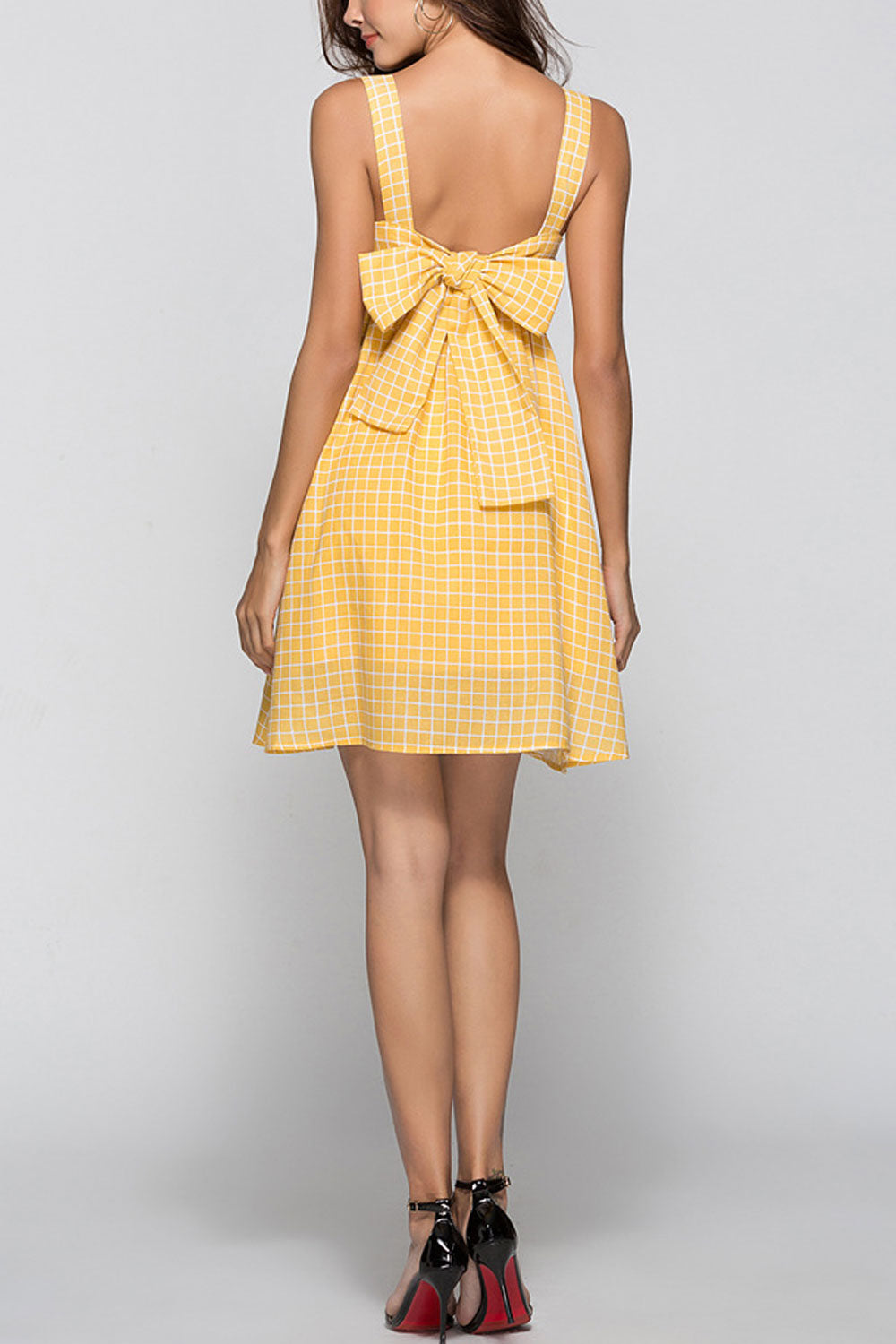 Women Backless Stylish Plaid Dress