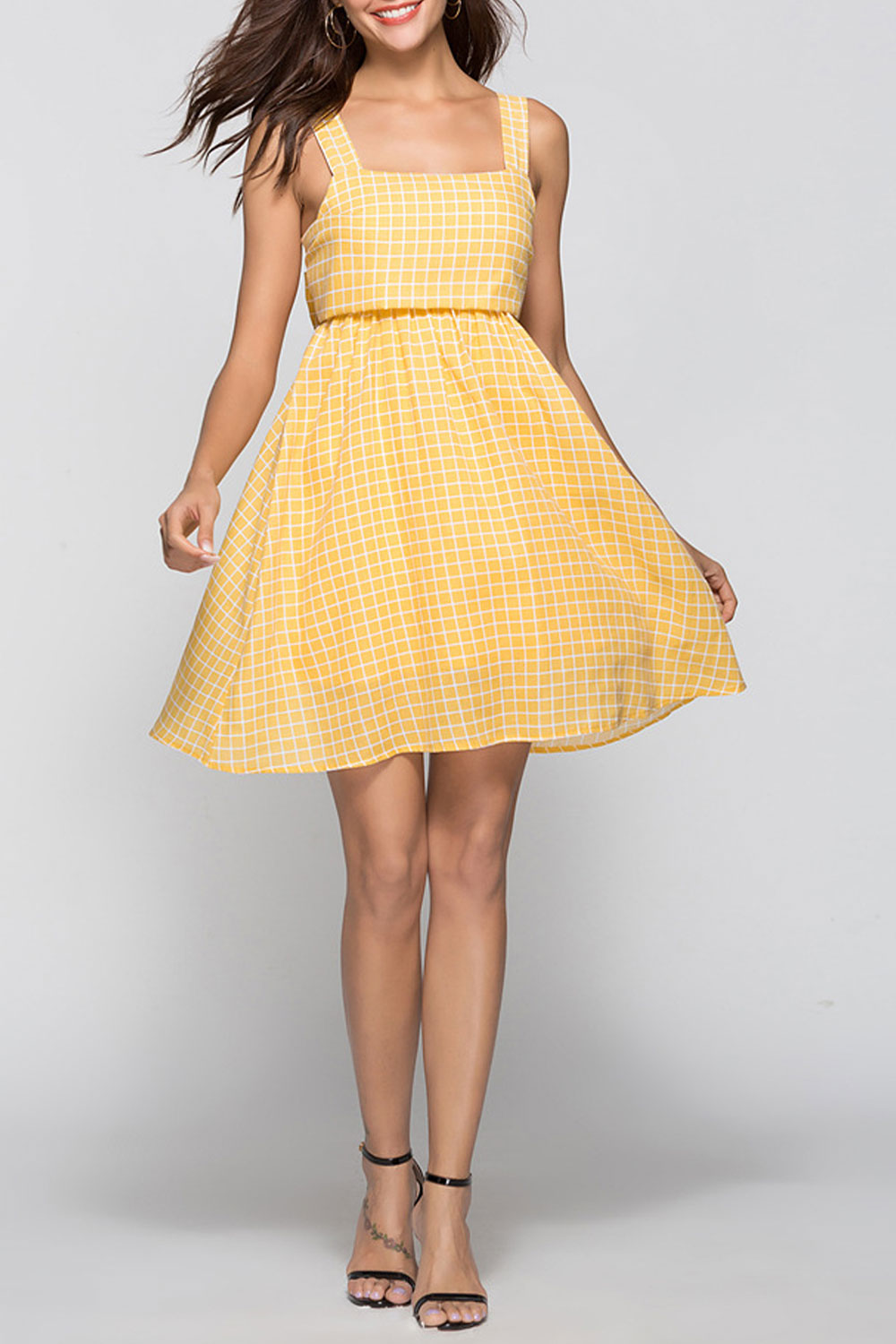 Women Backless Stylish Plaid Dress