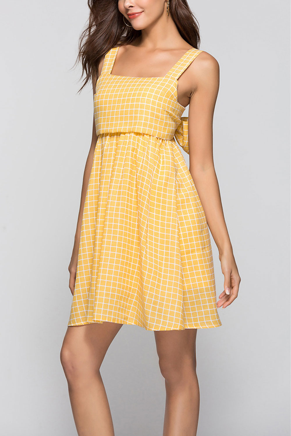 Women Backless Stylish Plaid Dress