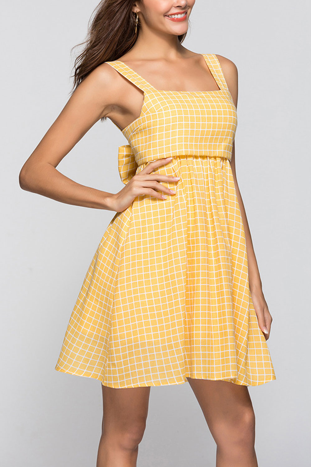 Women Backless Stylish Plaid Dress