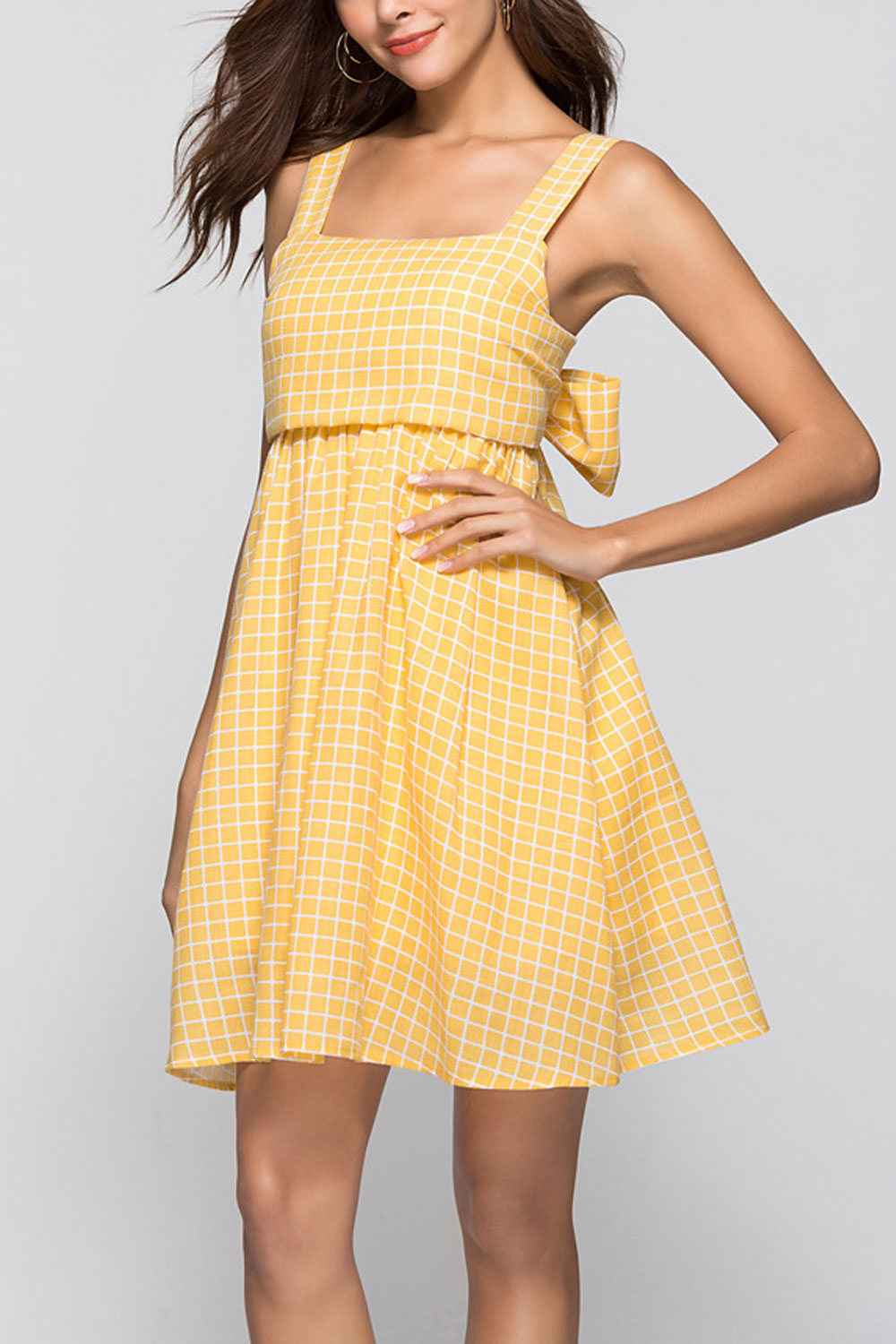 Women Backless Stylish Plaid Dress