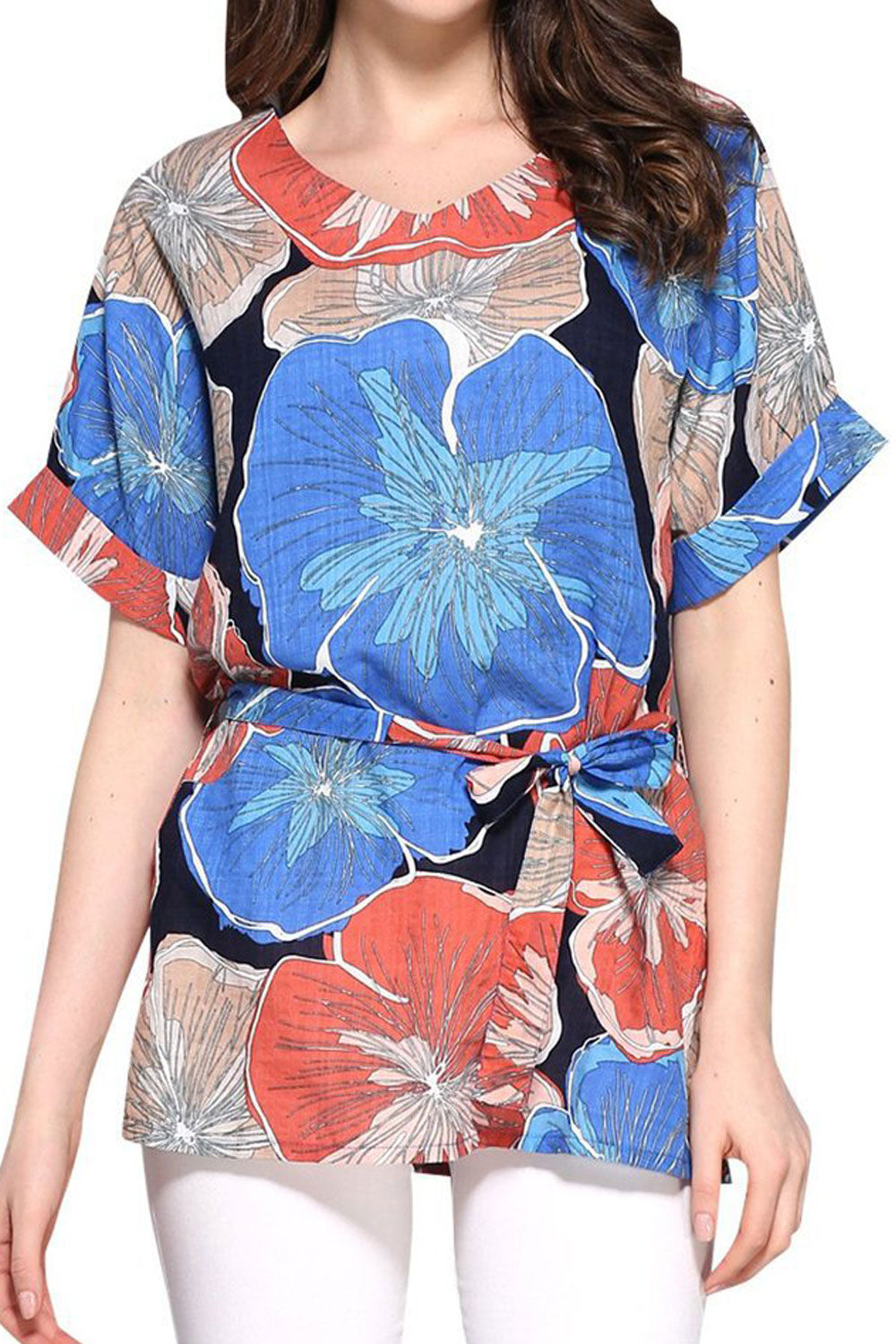 Women Flower Printed Tie Waist Top