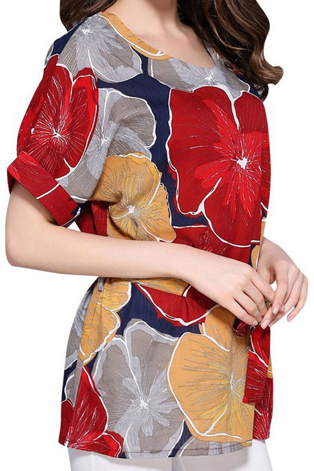 Women Flower Printed Tie Waist Top