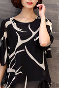 Women Plus Loose Round Neck Chiffon Shirt