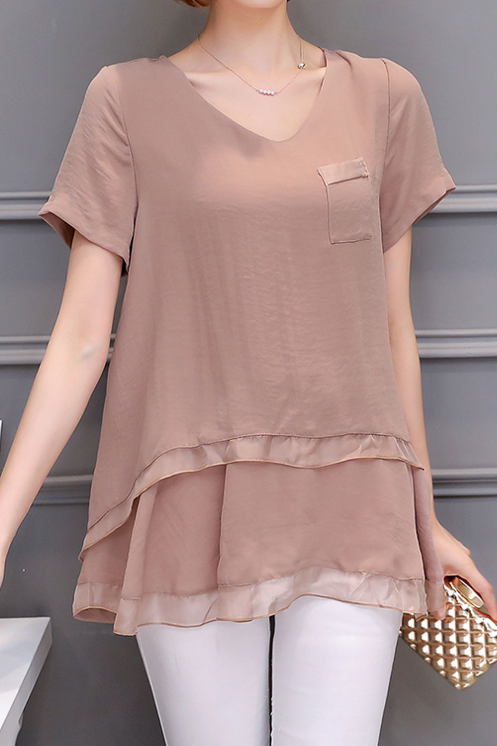 Women Round Neck Short Sleeved Summer Top