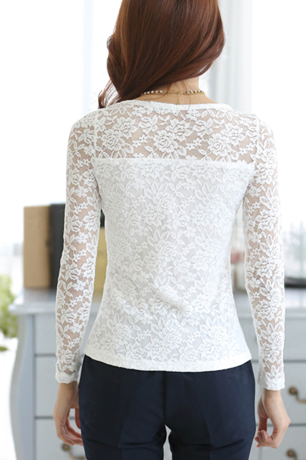 Women Stitching Lace Round Neck T-shirt