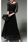 Women Lace 3/4 Sleeve Long Maxi Dress