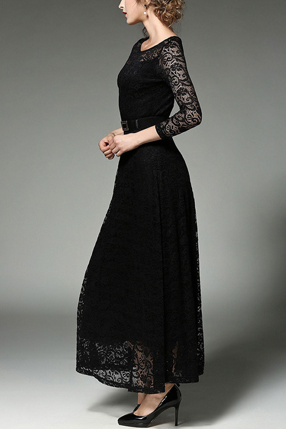 Women Lace 3/4 Sleeve Long Maxi Dress