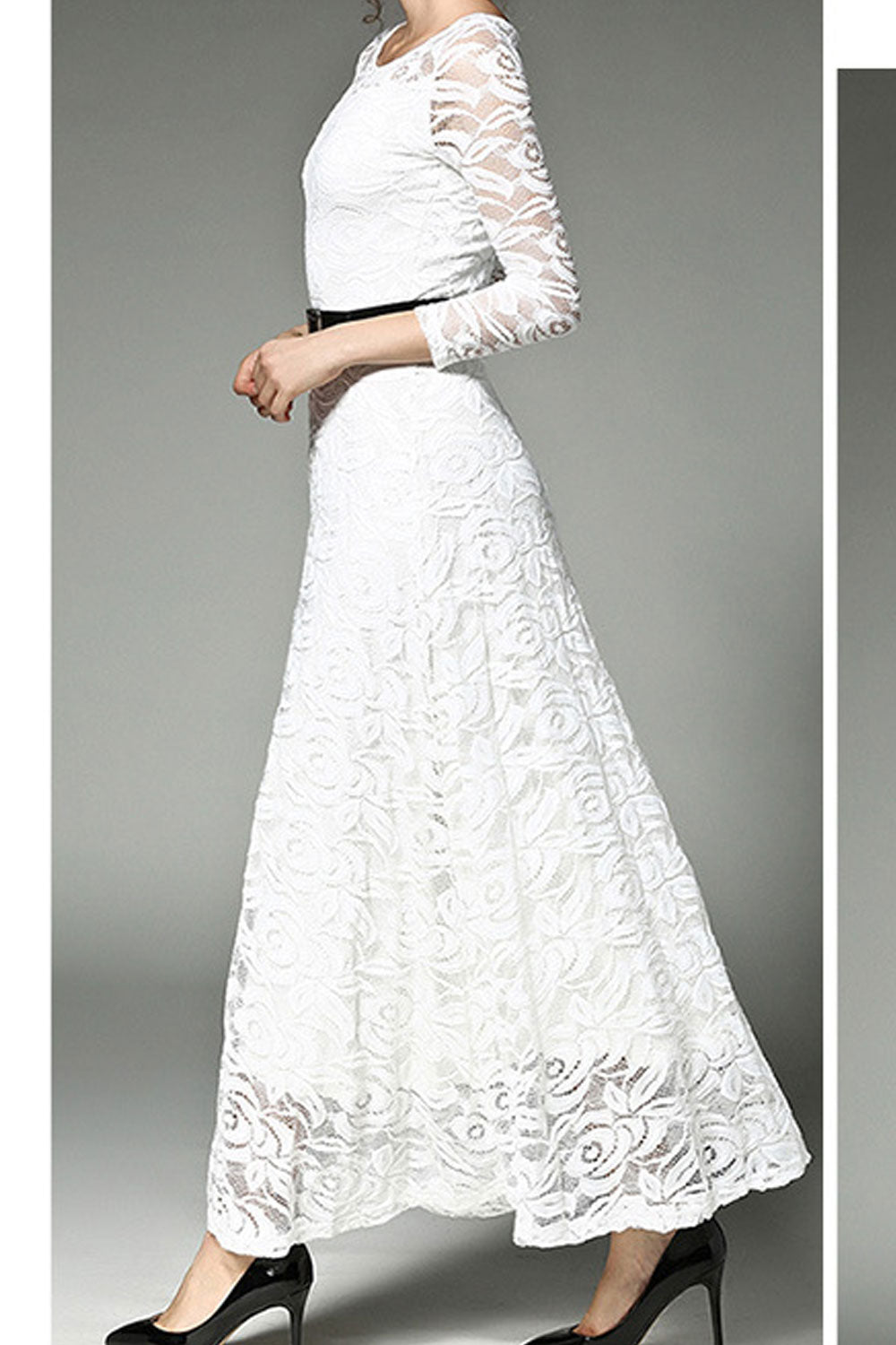 Women Lace 3/4 Sleeve Long Maxi Dress