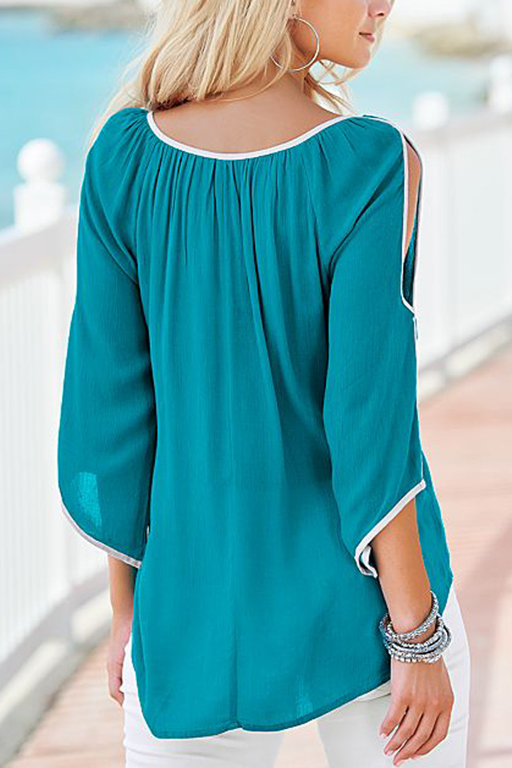 Women Cold Shoulder Bat Sleeve Irregular Top