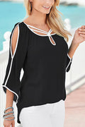 Women Cold Shoulder Bat Sleeve Irregular Top
