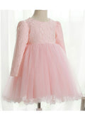 Kids Girls Round Neck Long Sleeves Dress