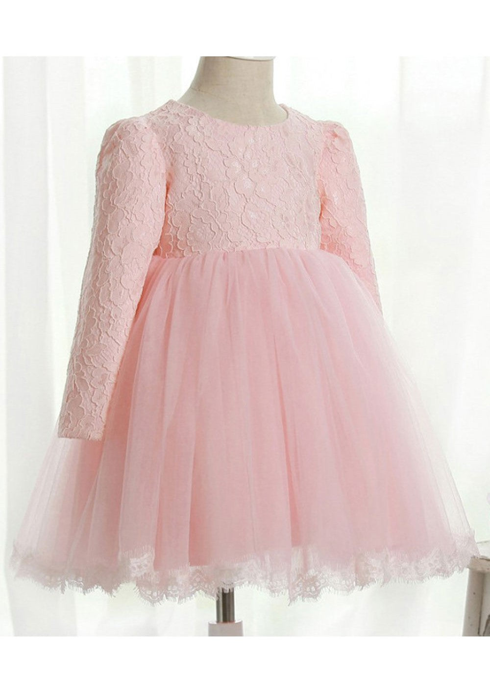 Kids Girls Round Neck Long Sleeves Dress