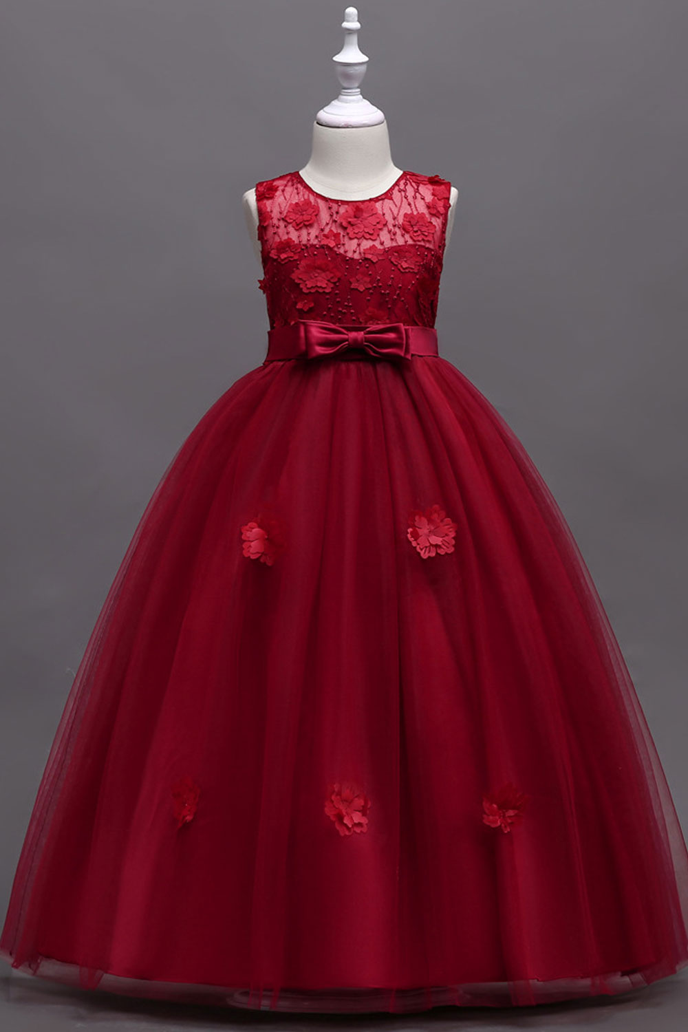 Kids Baby Girls Round Neck Sleeveless Lace Dress