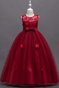 Kids Baby Girls Round Neck Sleeveless Lace Dress