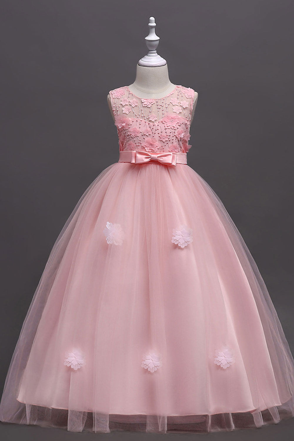 Kids Baby Girls Round Neck Sleeveless Lace Dress