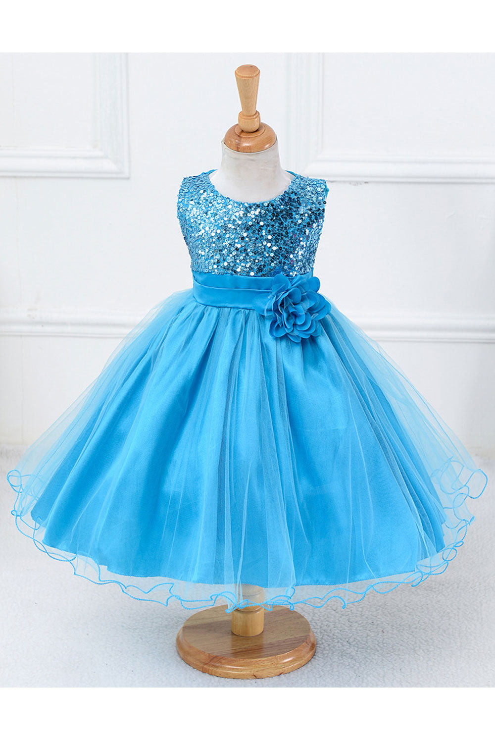 Kids Girls Flower Decorated Sequin Mesh Dress