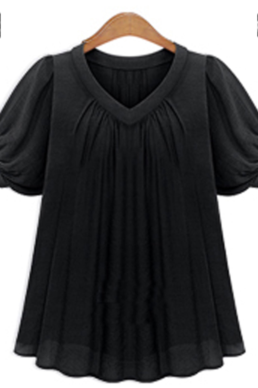 Women Pleats Desinged Sleeves V-Neck Top