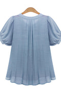 Women Pleats Desinged Sleeves V-Neck Top