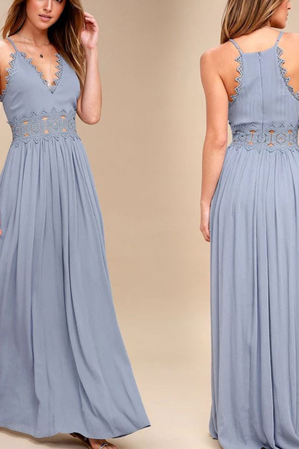 Women This Straps Deep Neck Sleeveless Long Dress