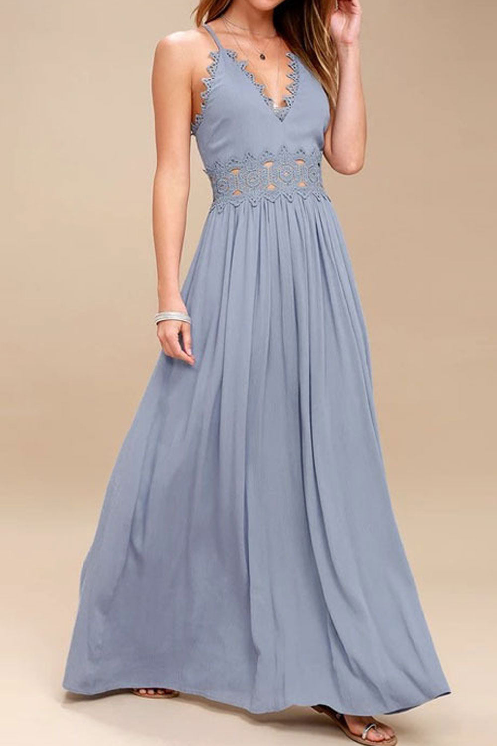 Women This Straps Deep Neck Sleeveless Long Dress
