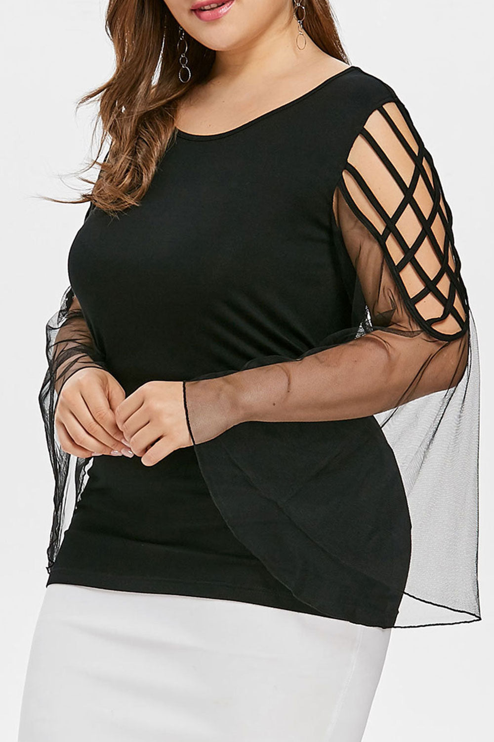 Women Sheered Sleeve Stylish Mesh Top