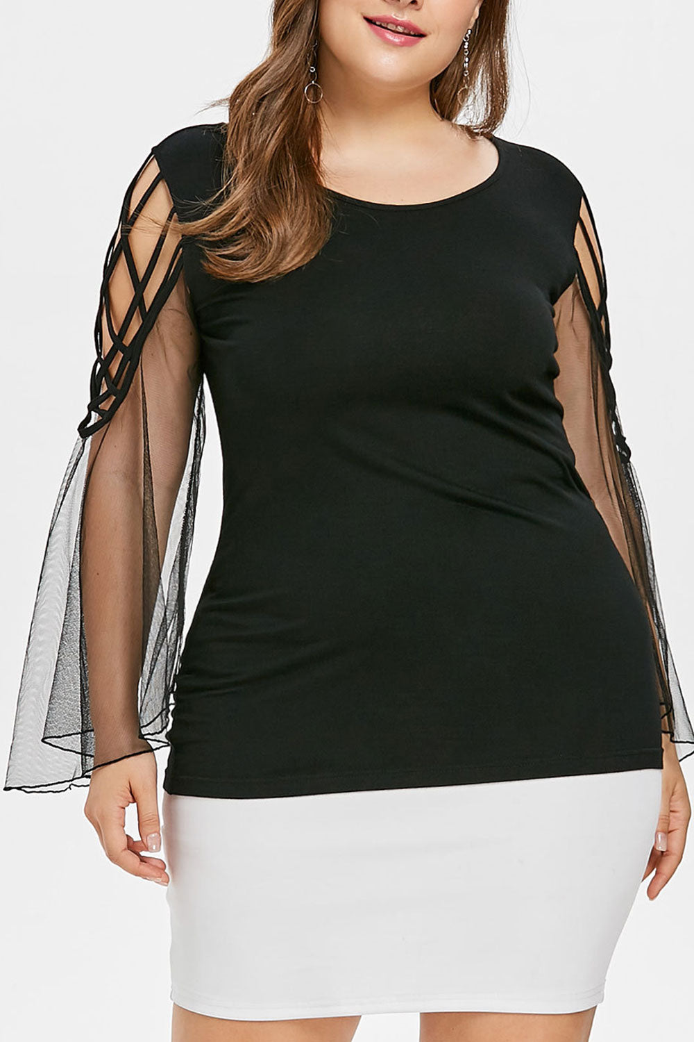 Women Sheered Sleeve Stylish Mesh Top