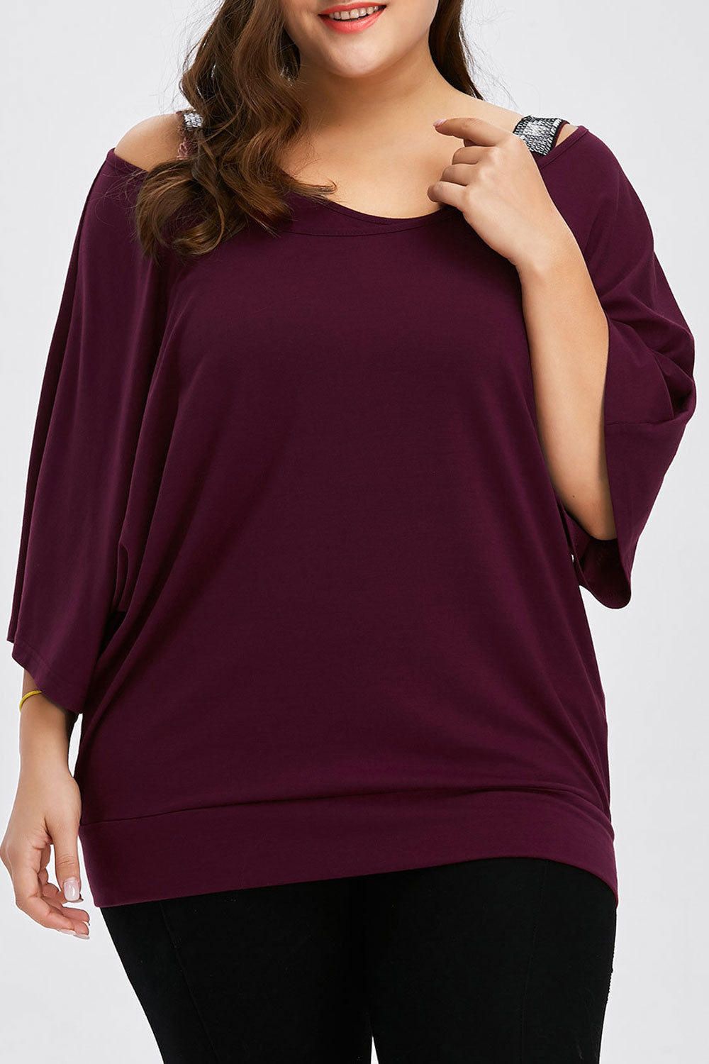 Women V-Neck Cut Off Shoulder Stylish Top