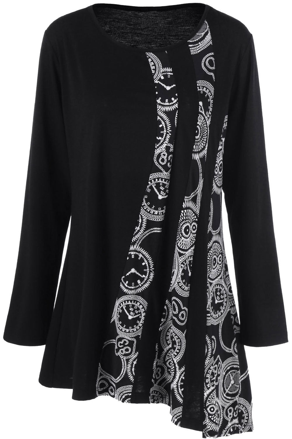 Women Long Sleeve Slanting Hem Printed Top