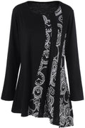 Women Long Sleeve Slanting Hem Printed Top