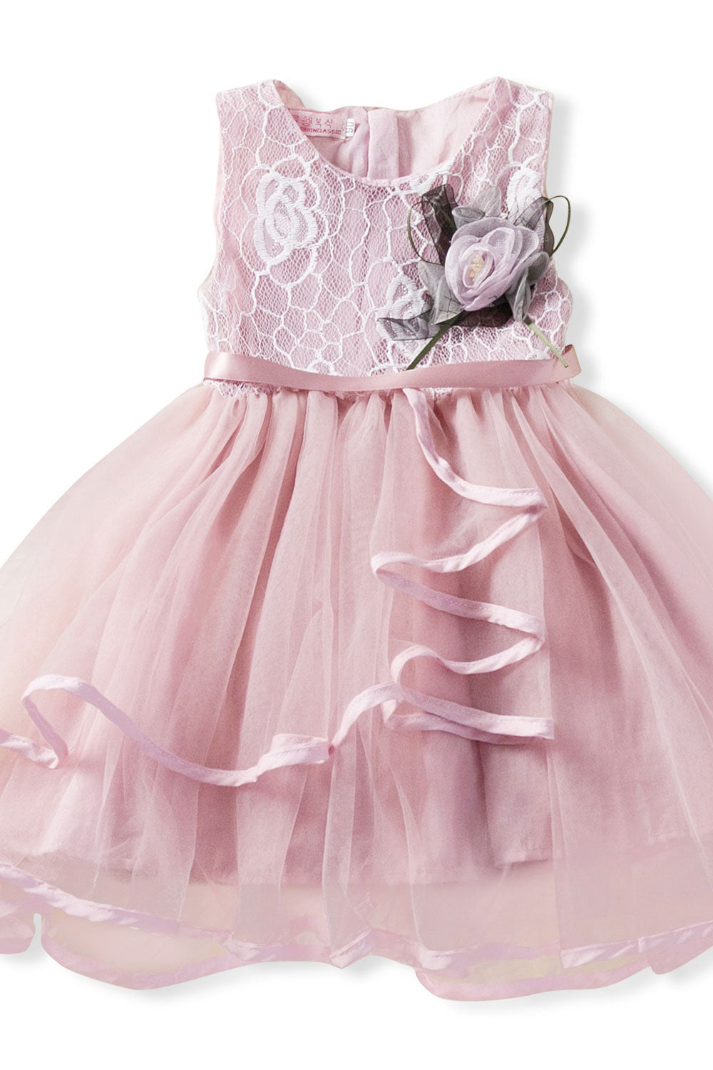 Kids Baby Girls Transparent Round Hem Lace Dress