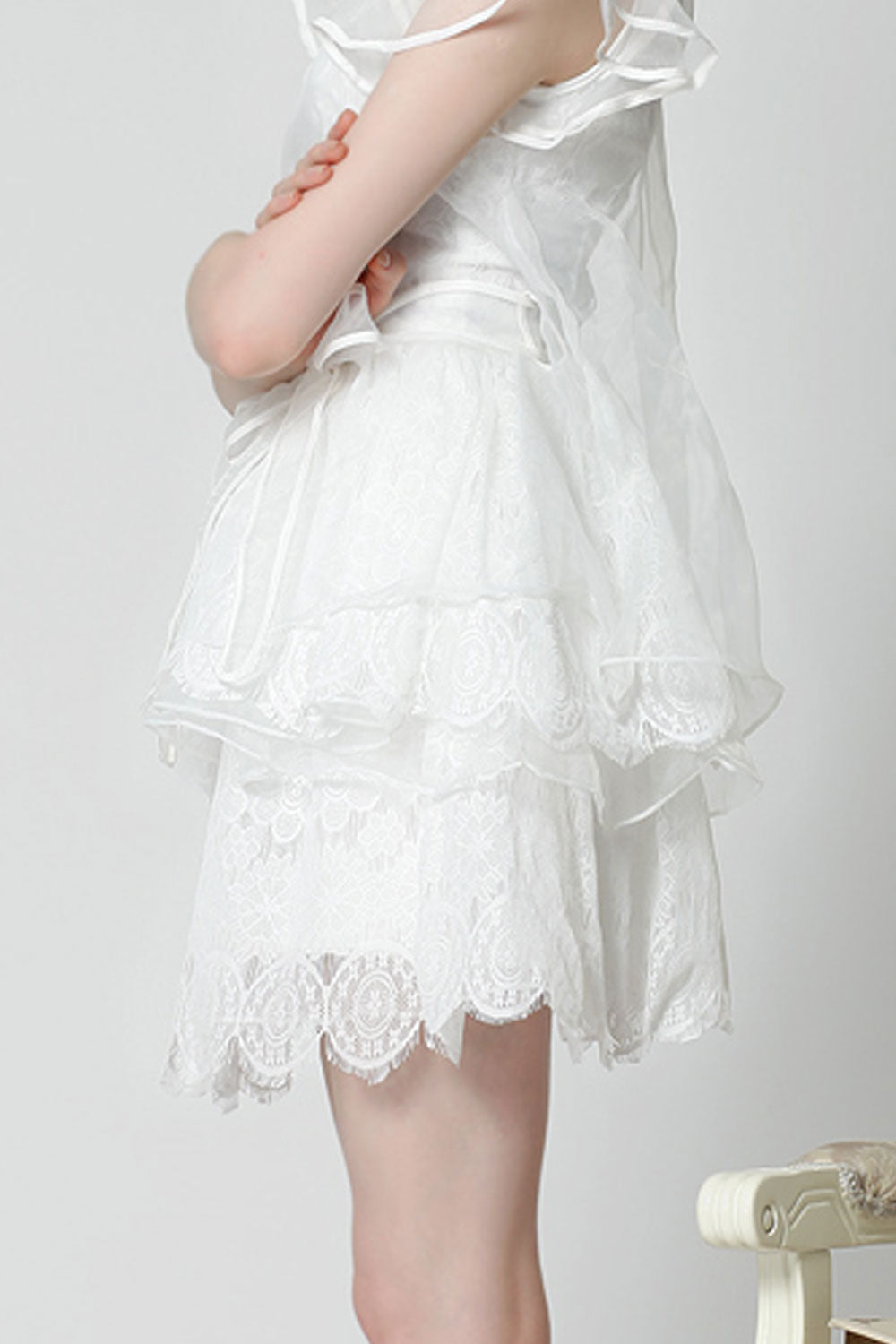 Women Ruffle Layered Short Sleeved Thigh High Dress