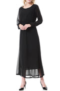 Women Round Neck Long Sleeves Straight Casual Dress