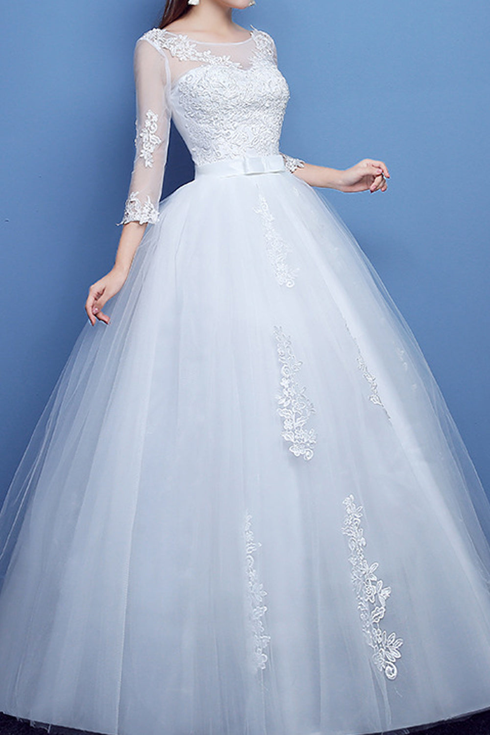 Women Boat Neck Ball Gown Wedding Dress