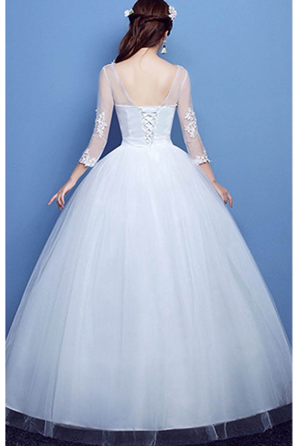 Women Boat Neck Ball Gown Wedding Dress