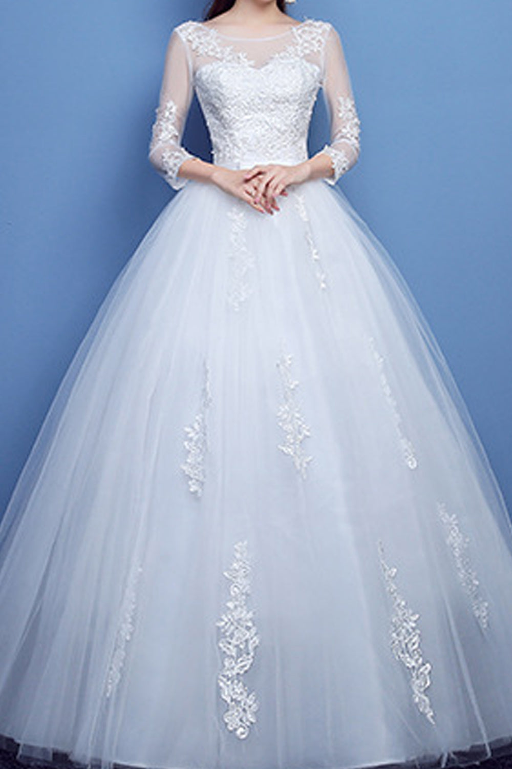Women Boat Neck Ball Gown Wedding Dress