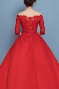 Women Off Shoulder 3/4 Sleeve Wedding Dress