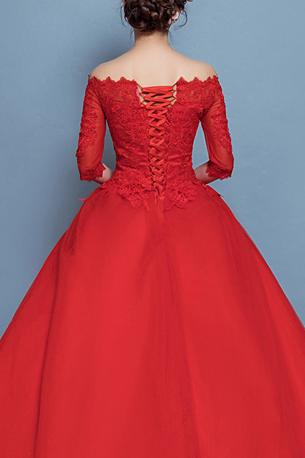 Women Off Shoulder 3/4 Sleeve Wedding Dress