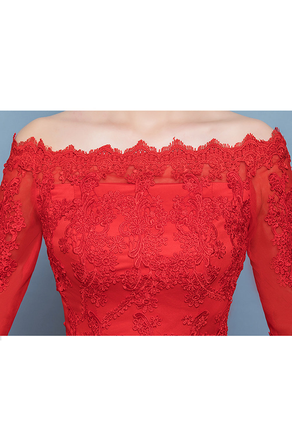 Women Off Shoulder 3/4 Sleeve Wedding Dress