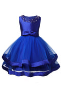 Kids Girls Beads Decorated Round Neck Party Dress