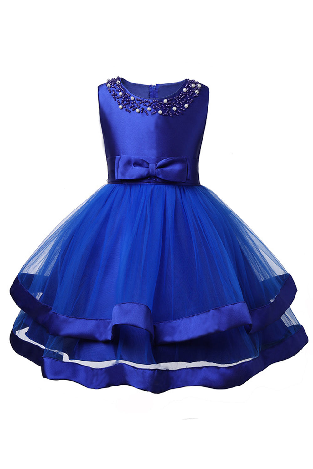 Kids Girls Beads Decorated Round Neck Party Dress