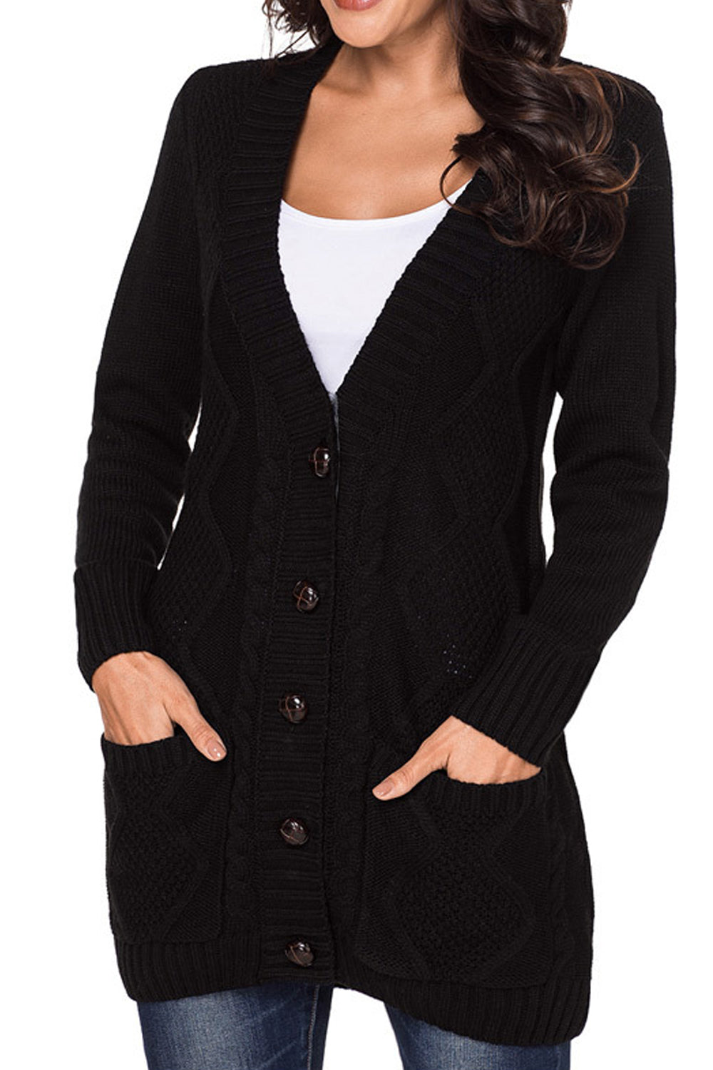 Women Buttons Closure Thigh Length Knit Cardigan